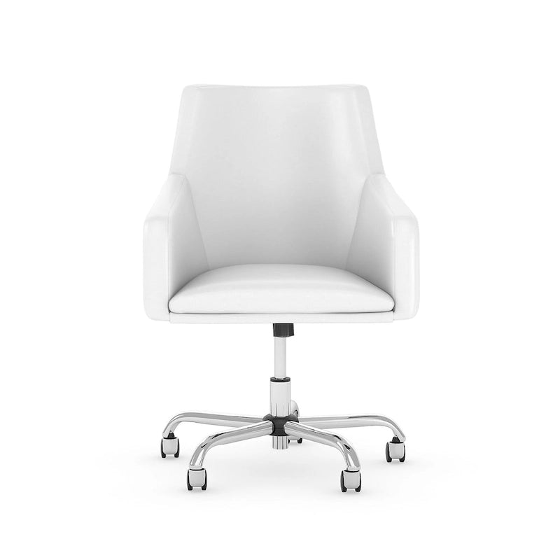 Mid Back Leather Box Chair in White - 24.41L x 24.80W x 34.45H