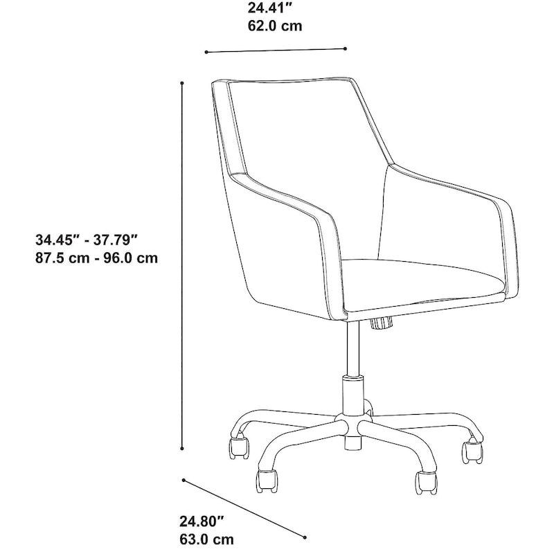 Mid Back Leather Box Chair in White - 24.41L x 24.80W x 34.45H