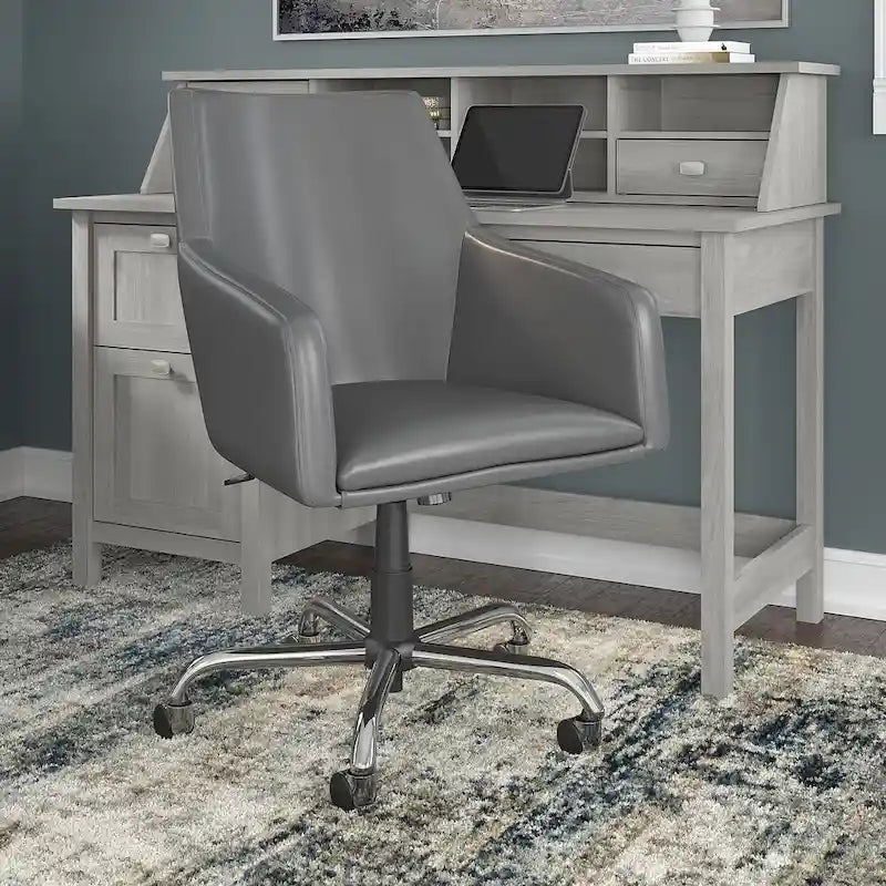 Mid Back Leather Box Chair in White - 24.41L x 24.80W x 34.45H