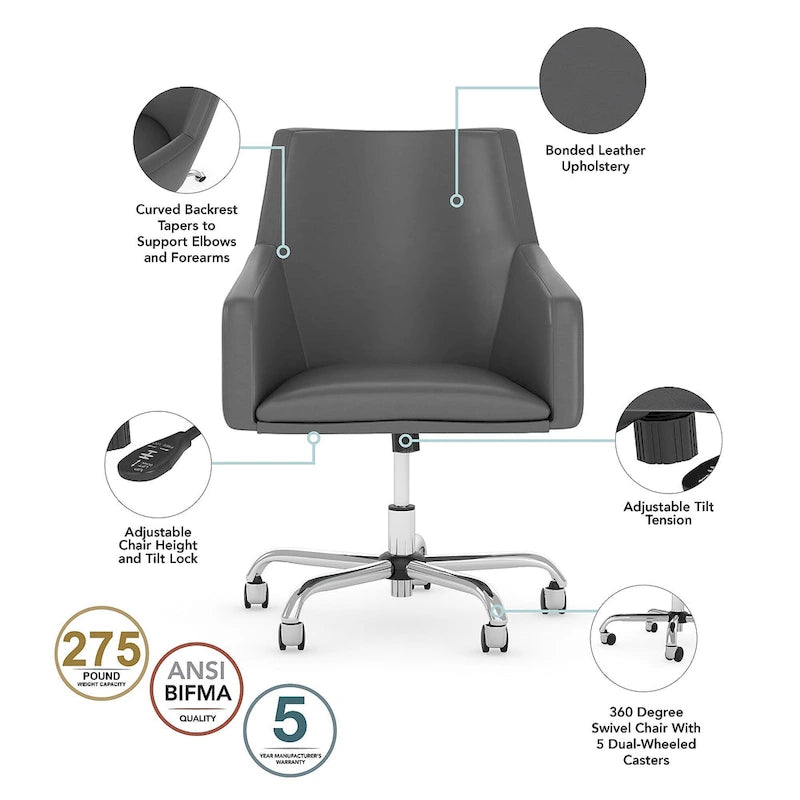 Mid Back Leather Box Chair in White - 24.41L x 24.80W x 34.45H