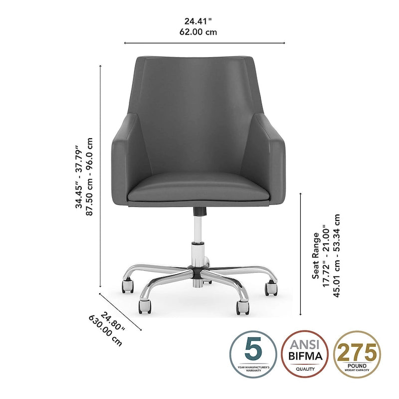 Mid Back Leather Box Chair in White - 24.41L x 24.80W x 34.45H